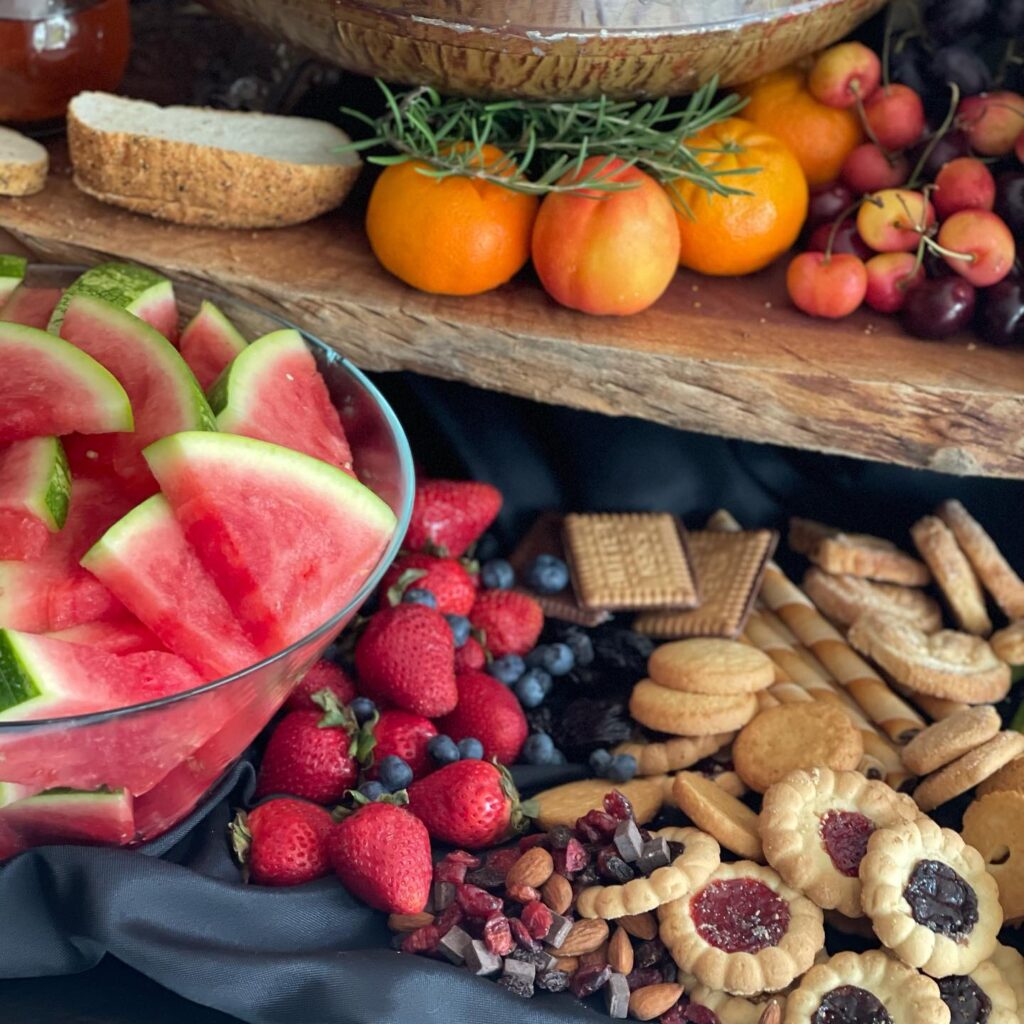 closeup of fruit and cookie display