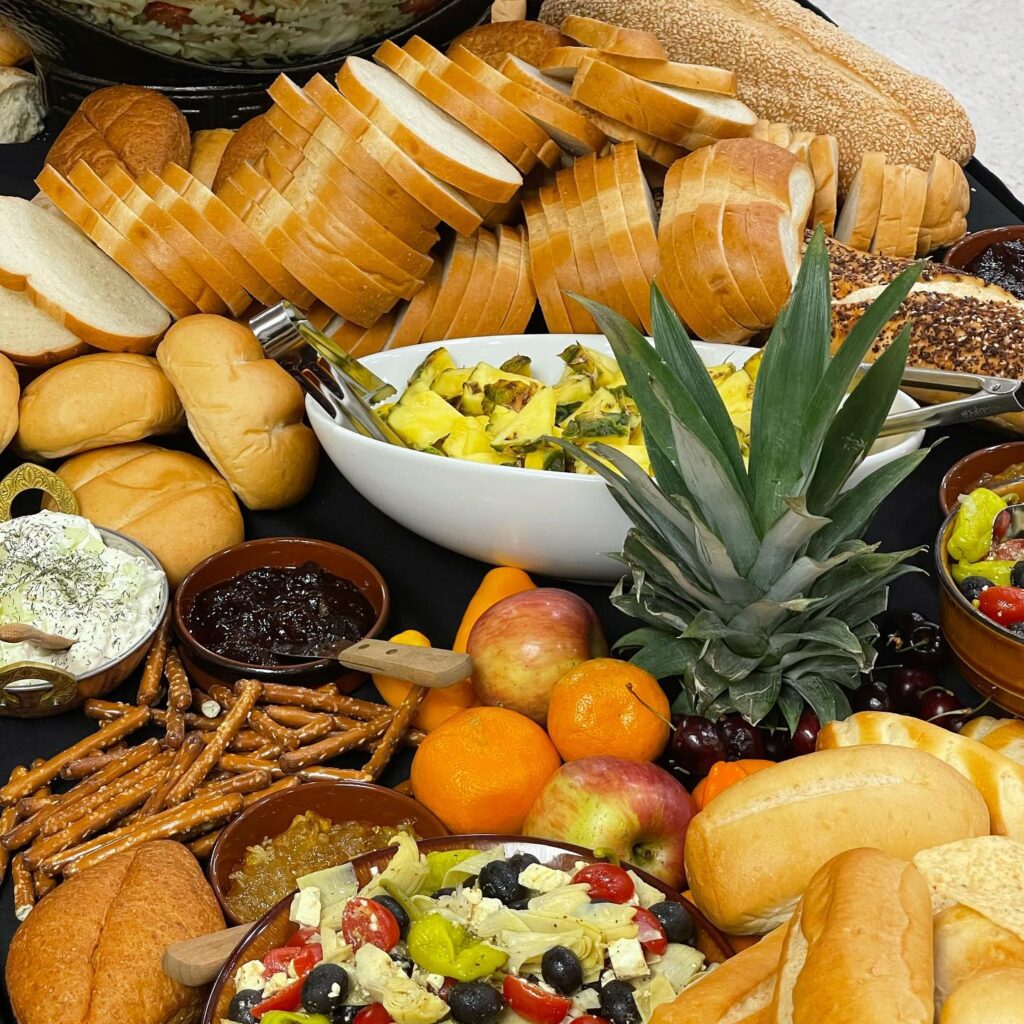 artisan breads, fruits, and salads